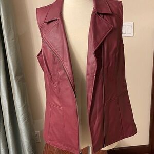 New Chic Faux Leather Sleeveless Burgundy Vest